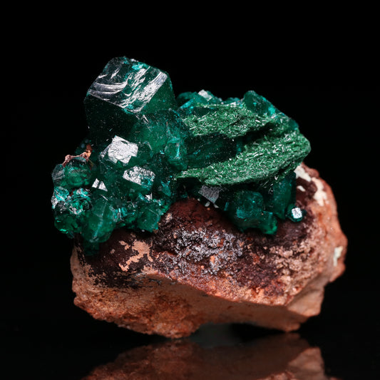 Malachite on Dioptase on Matrix