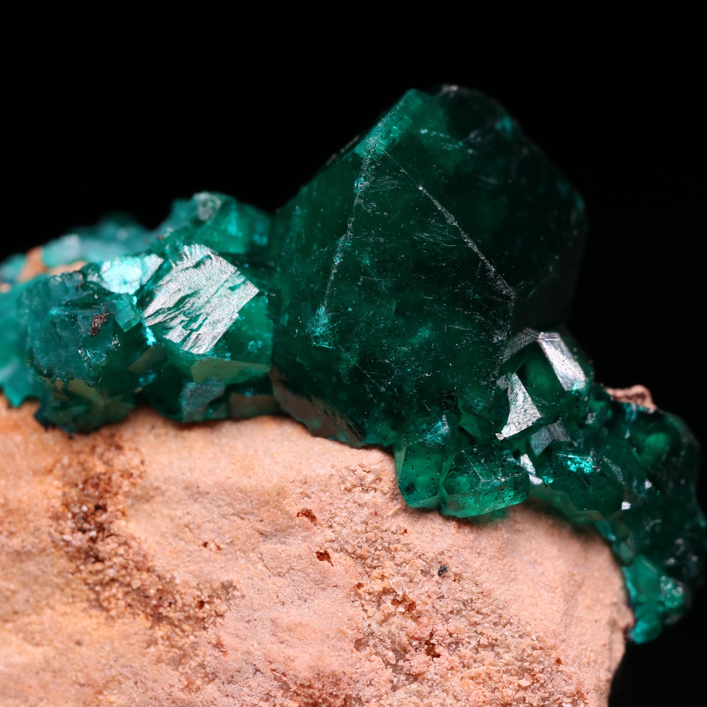 Malachite on Dioptase on Matrix