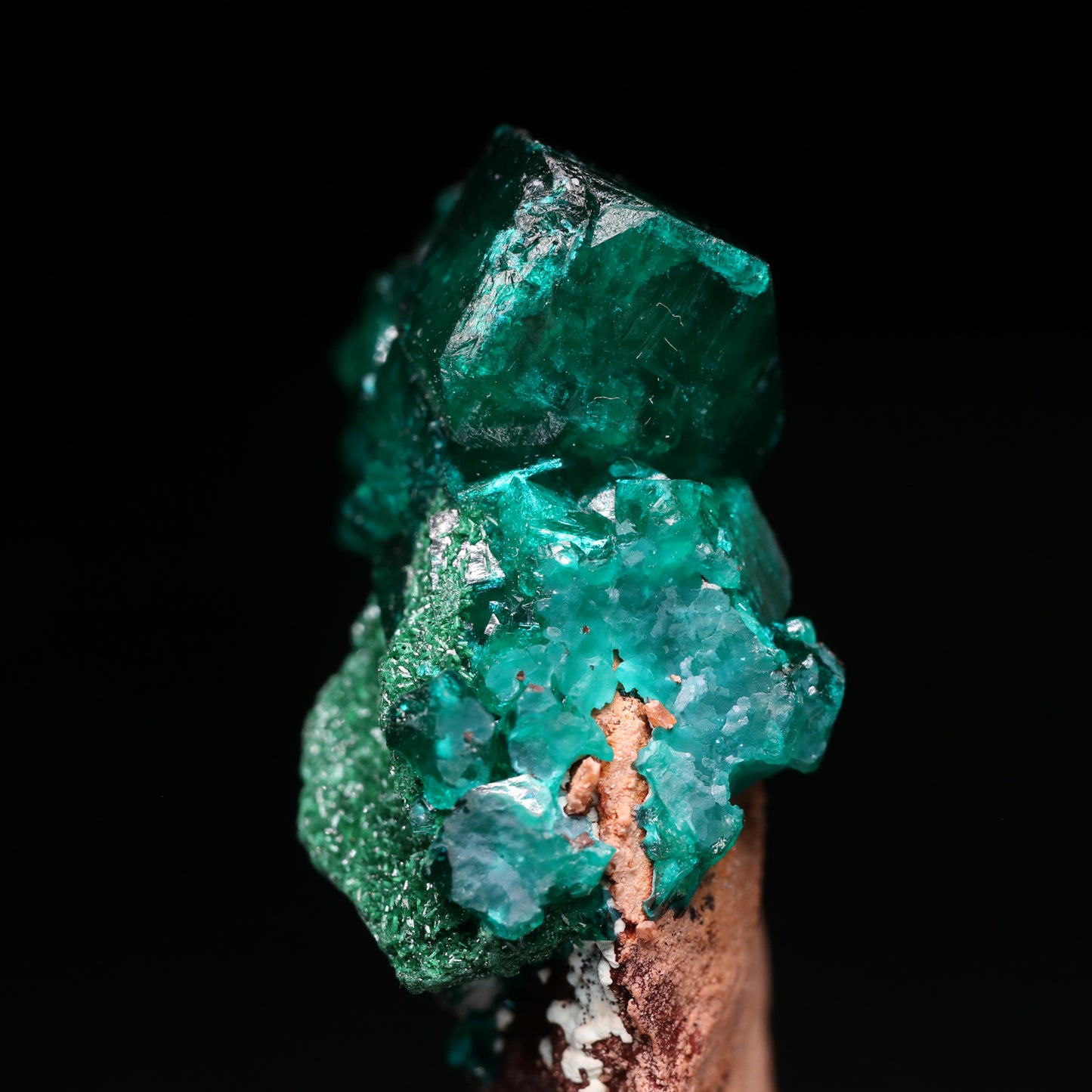 Malachite on Dioptase on Matrix
