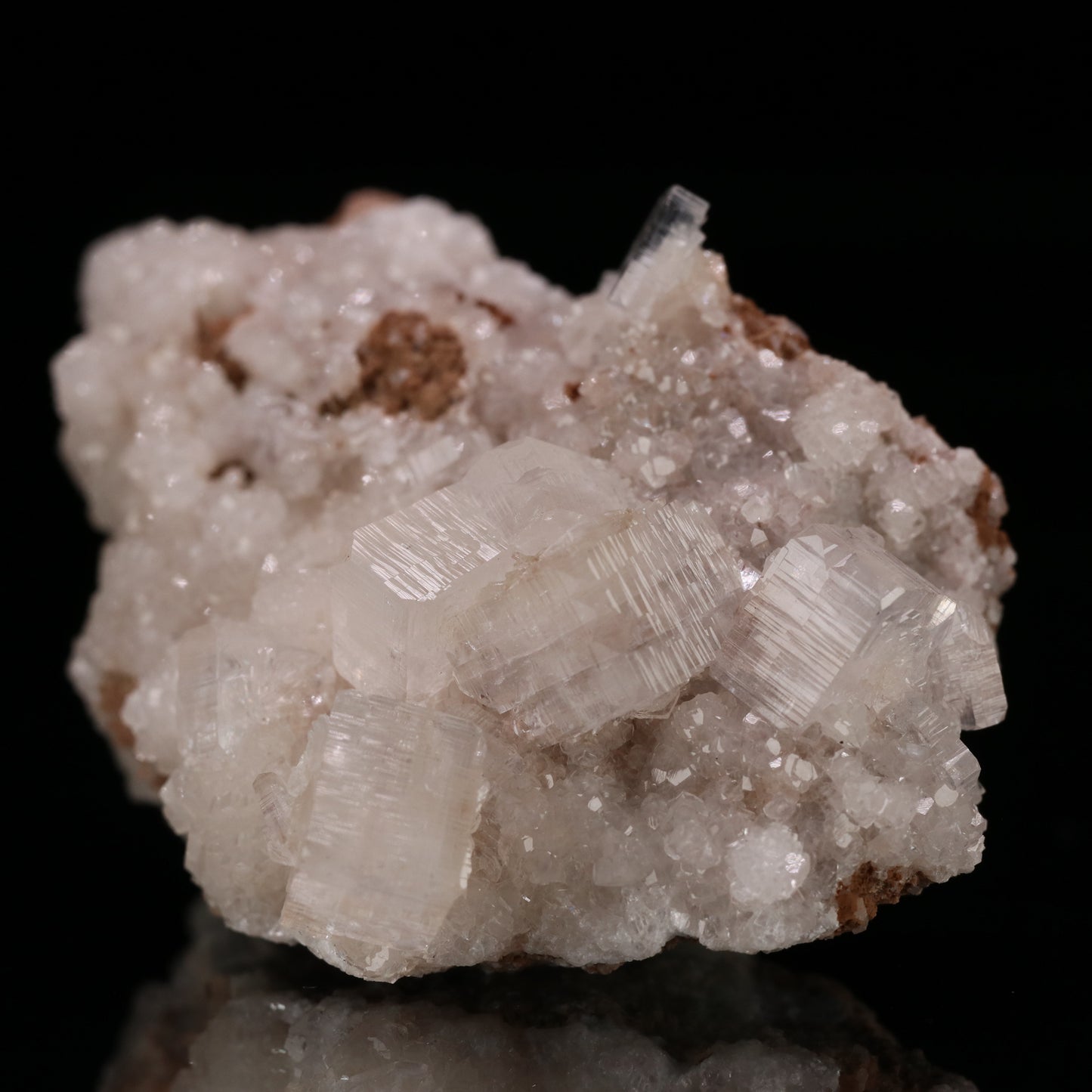 Hydroxyapophyllite, Calcite on Matrix