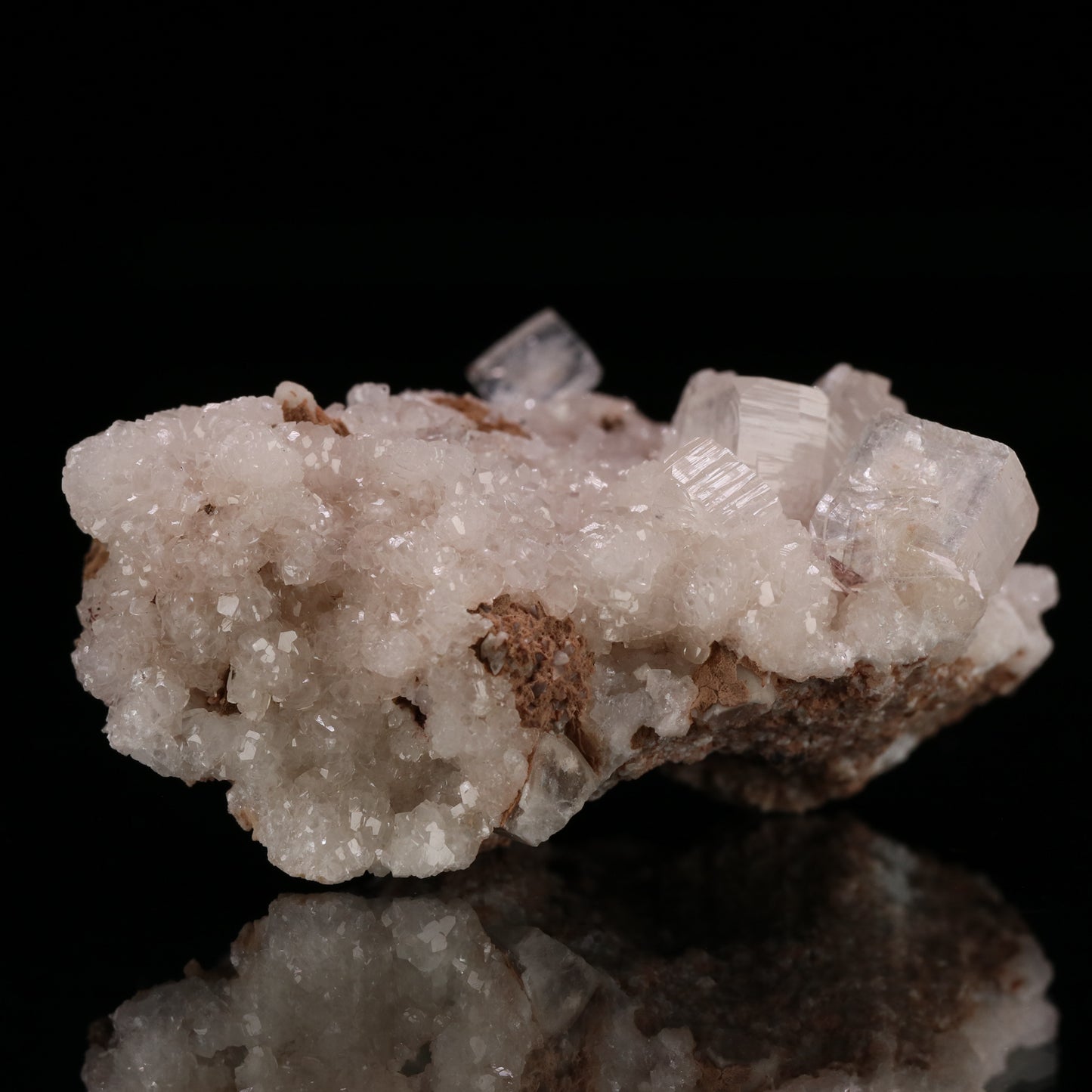 Hydroxyapophyllite, Calcite on Matrix