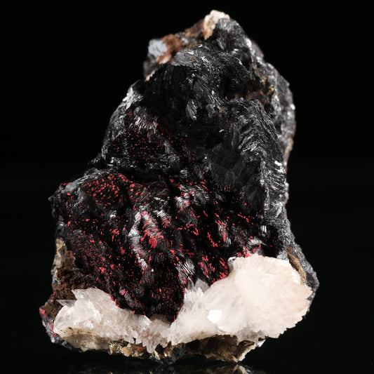 Calcite, Cinnabar on Hausmannite