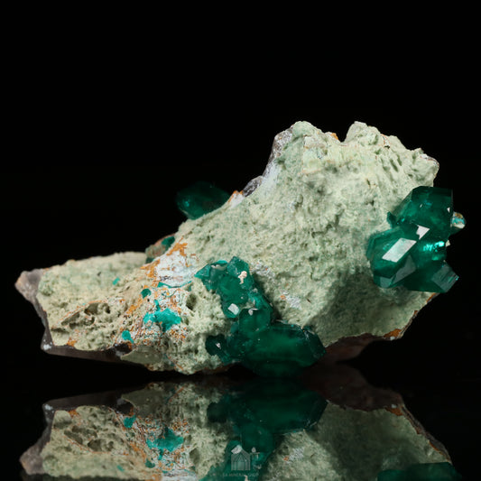 Dioptase, Plancheite on Quartz
