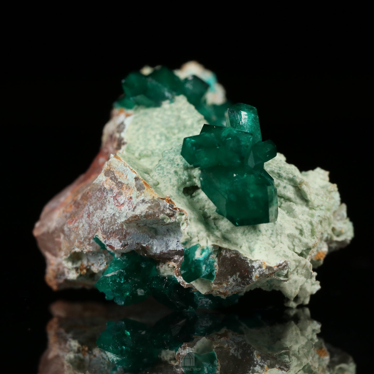 Dioptase, Plancheite on Quartz