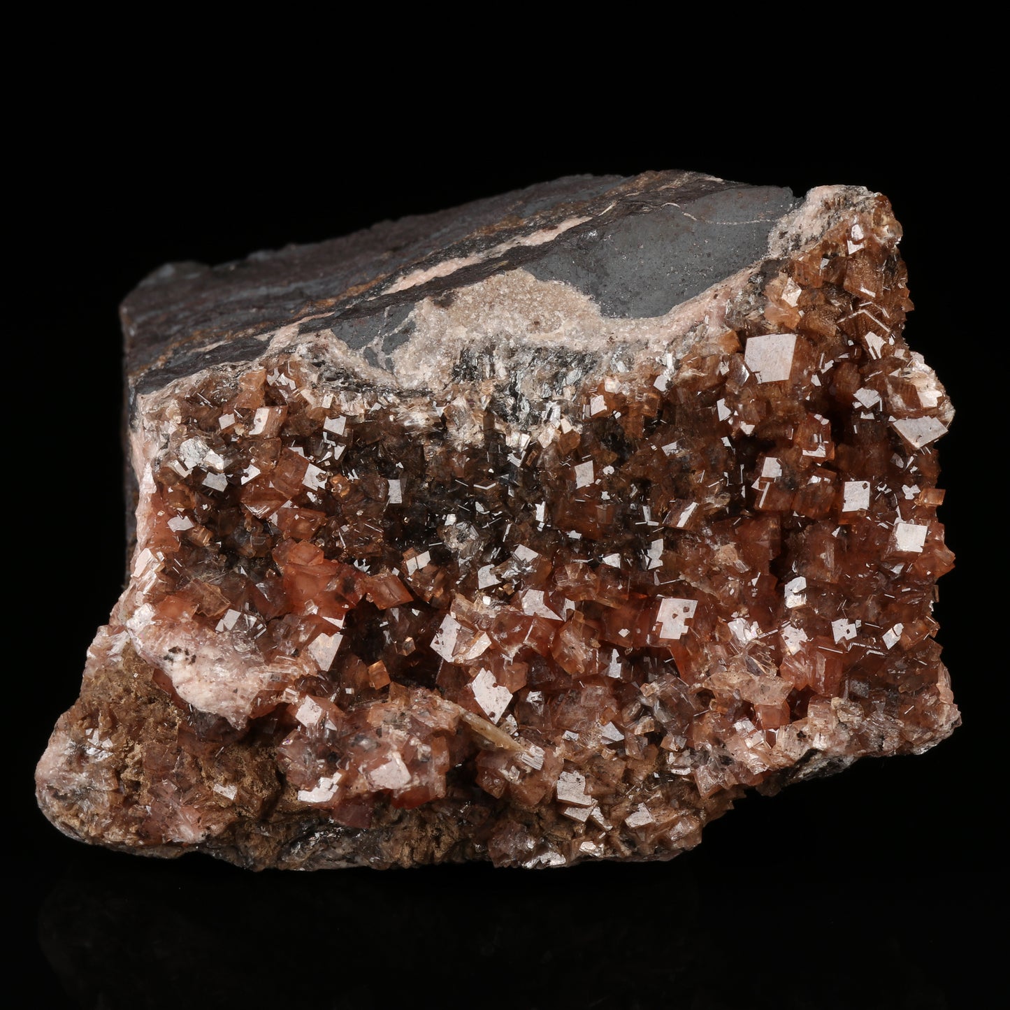 Gageite on Rhodochrosite on Matrix