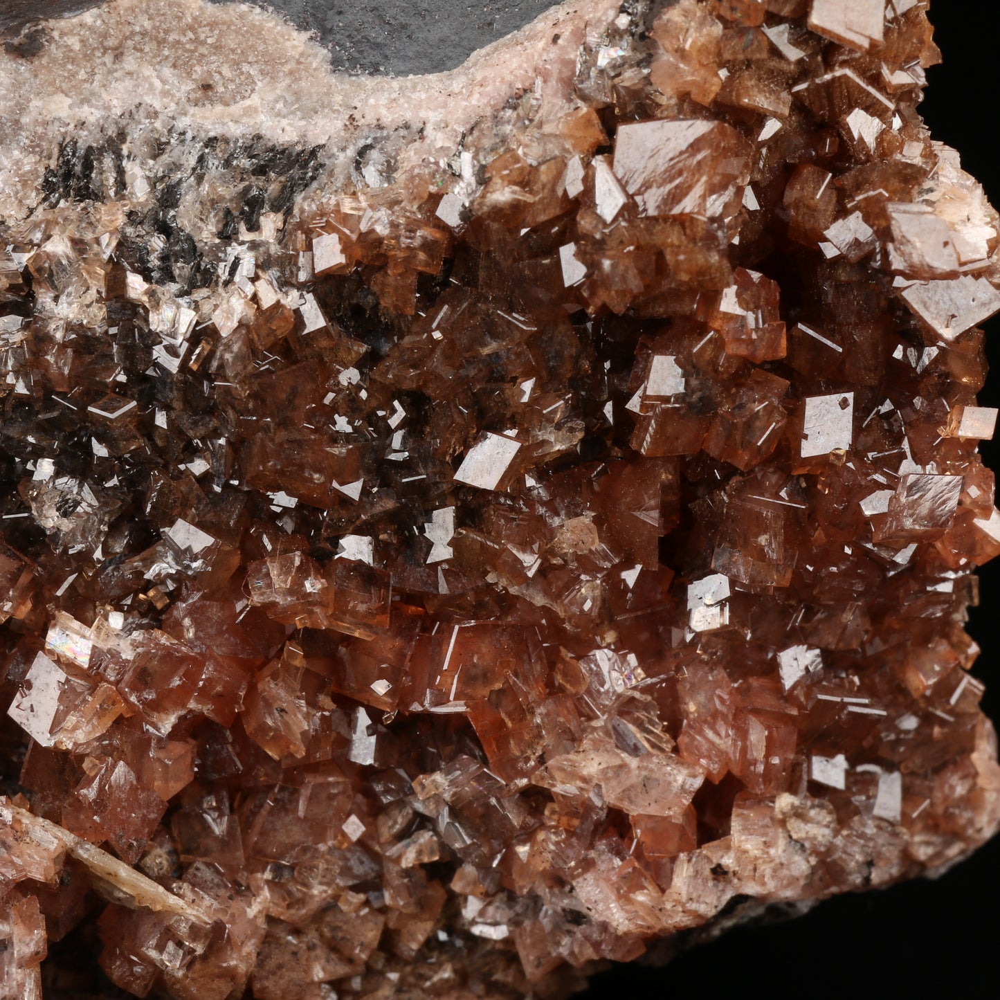 Gageite on Rhodochrosite on Matrix