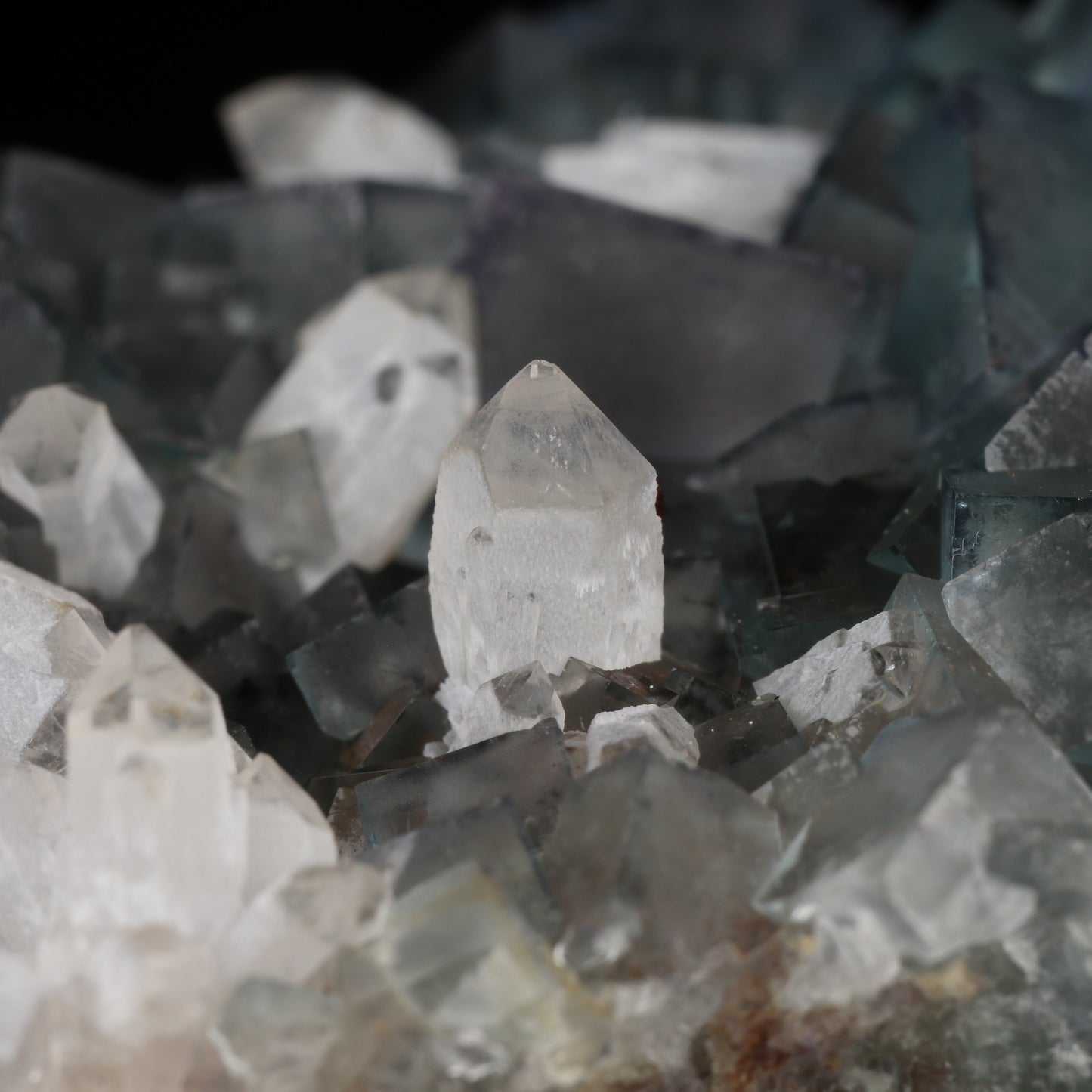 Quartz on Fluorite