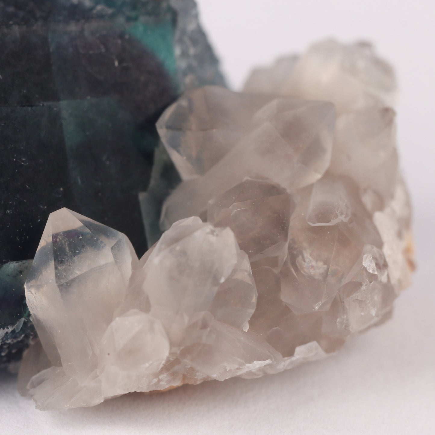 Quartz on Fluorite