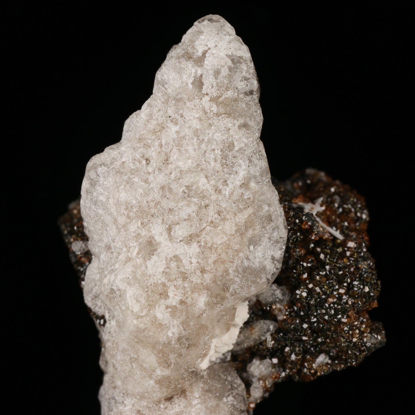 Calcite on Andradite on Matrix