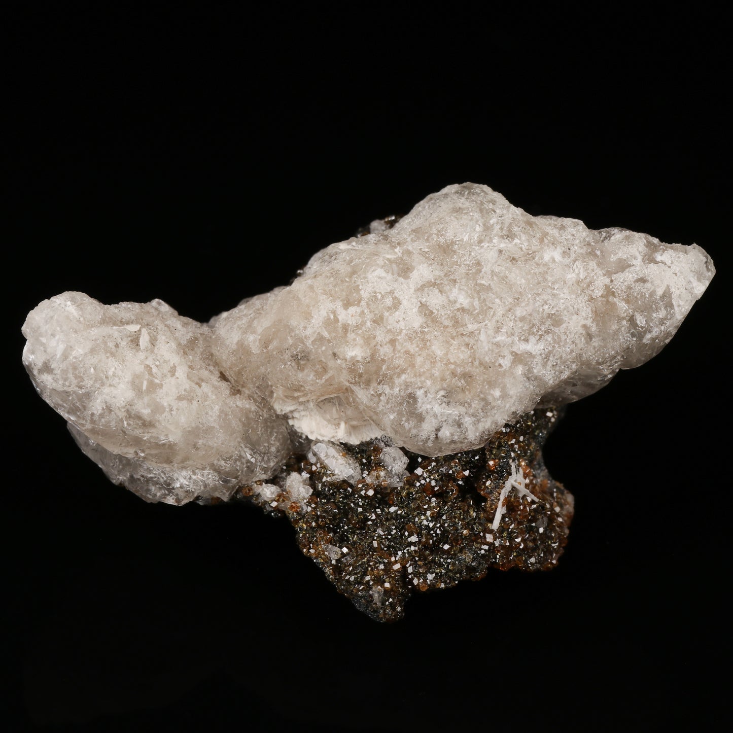 Calcite on Andradite on Matrix