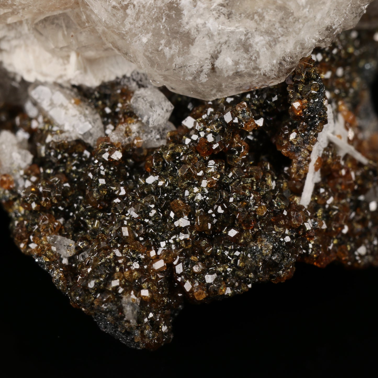 Calcite on Andradite on Matrix