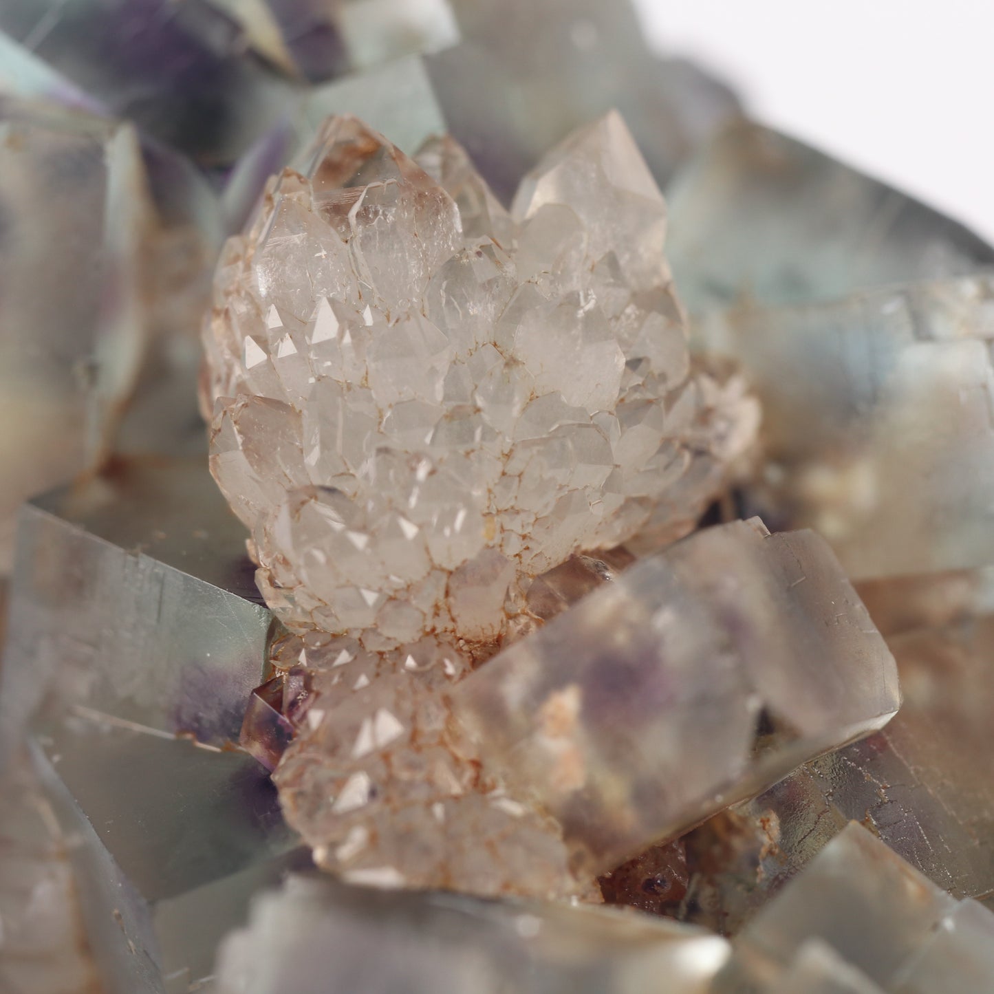 Quartz on Fluorite