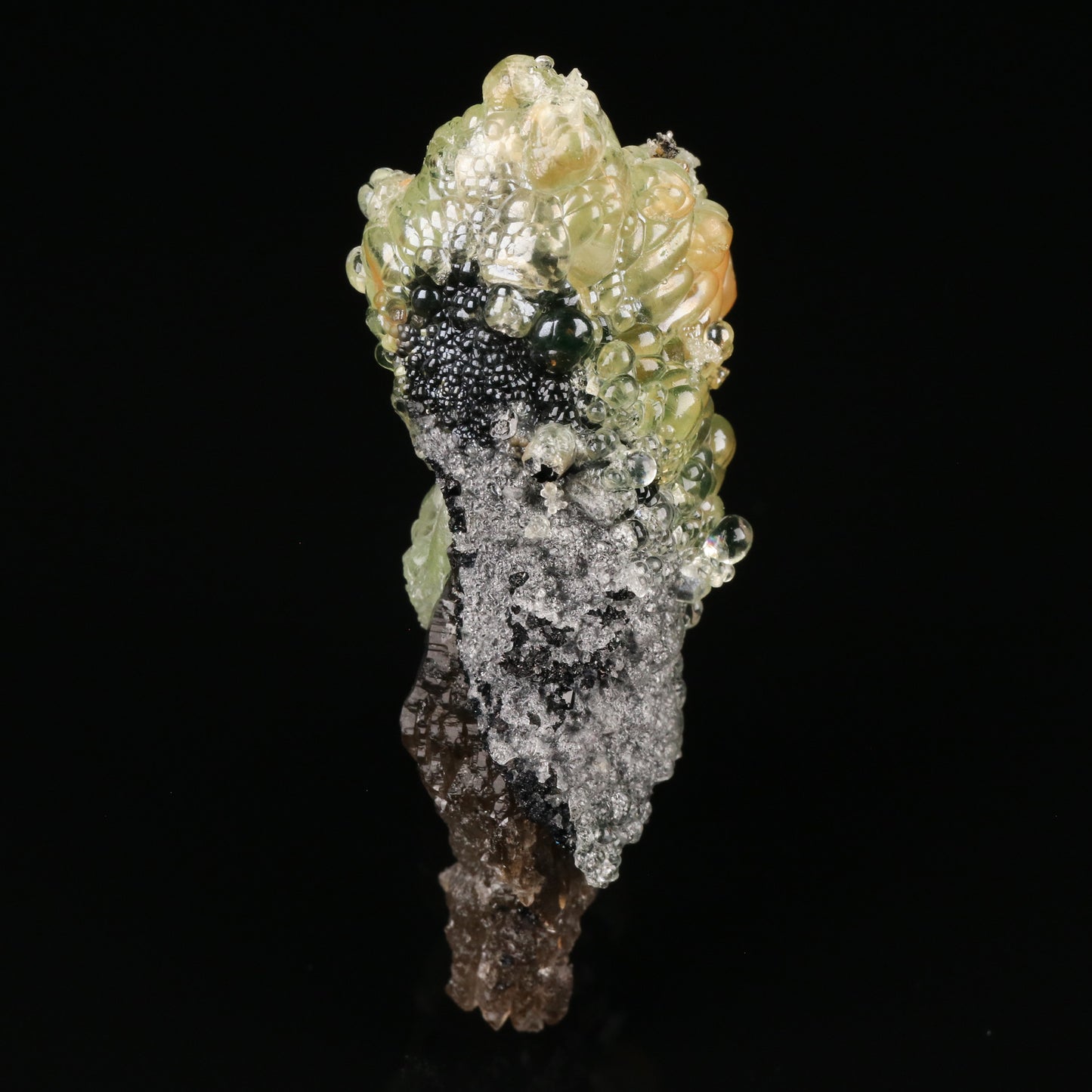 Opal-An on Smoky Quartz with Schorl