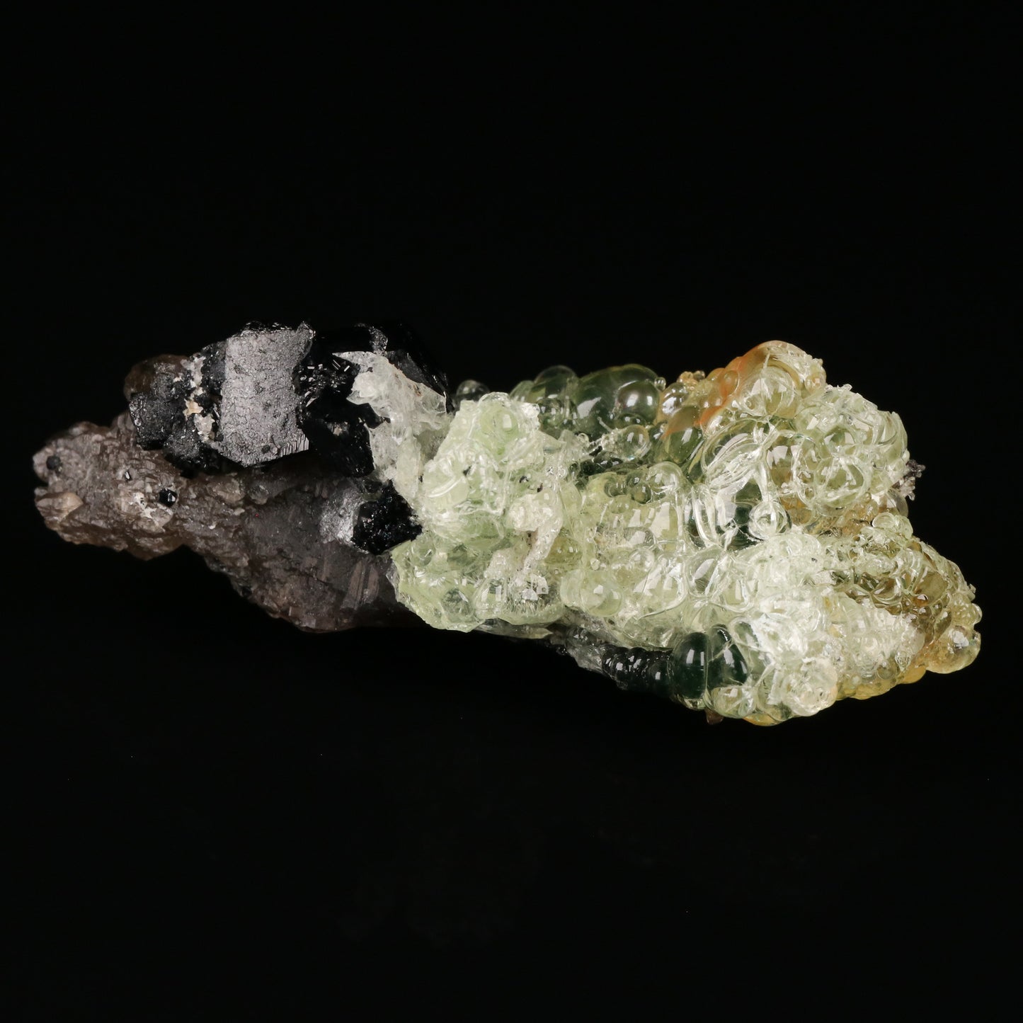 Opal-An on Smoky Quartz with Schorl