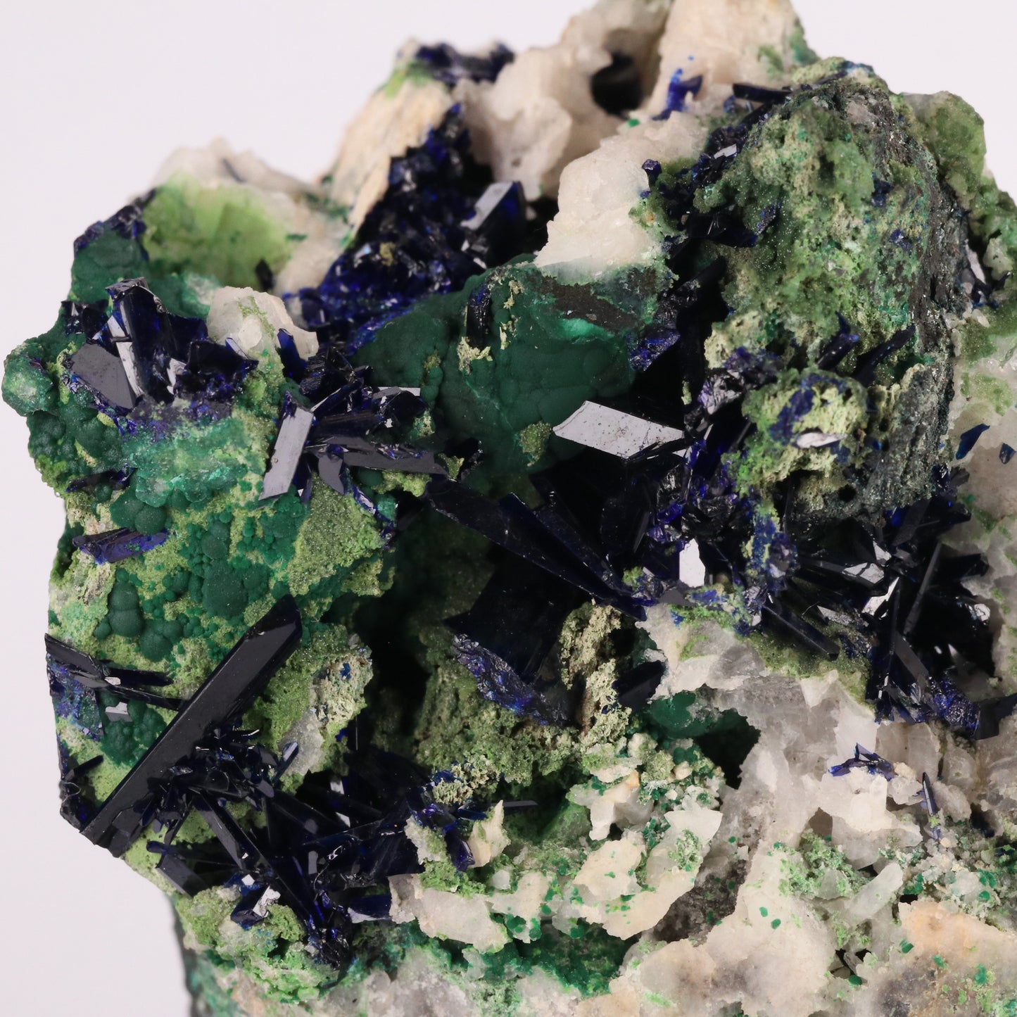 Azurite on Malachite & Duftite on Quartz