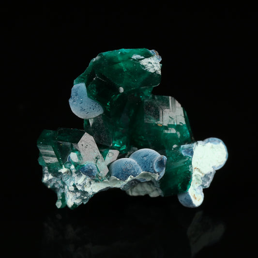 Shattuckite on Dioptase, Kandesei, Opuwo Rural, Kunene Region, Namibia