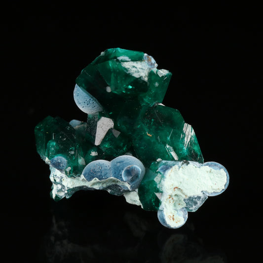 Shattuckite on Dioptase, Kandesei, Opuwo Rural, Kunene Region, Namibia