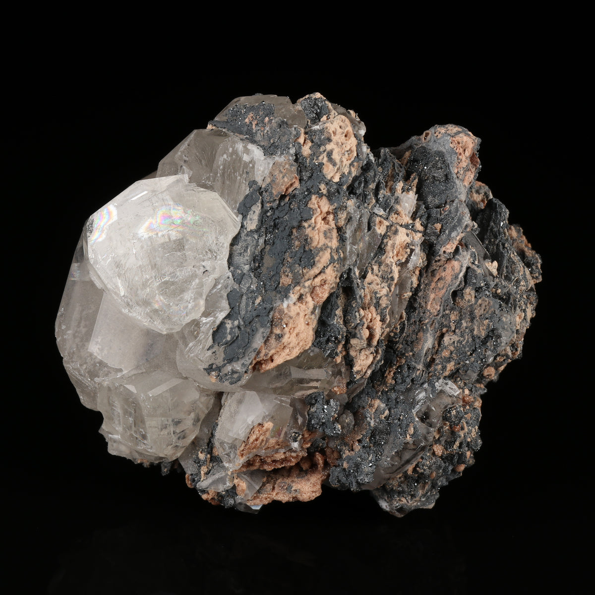 Calcite on Hematite & Andradite