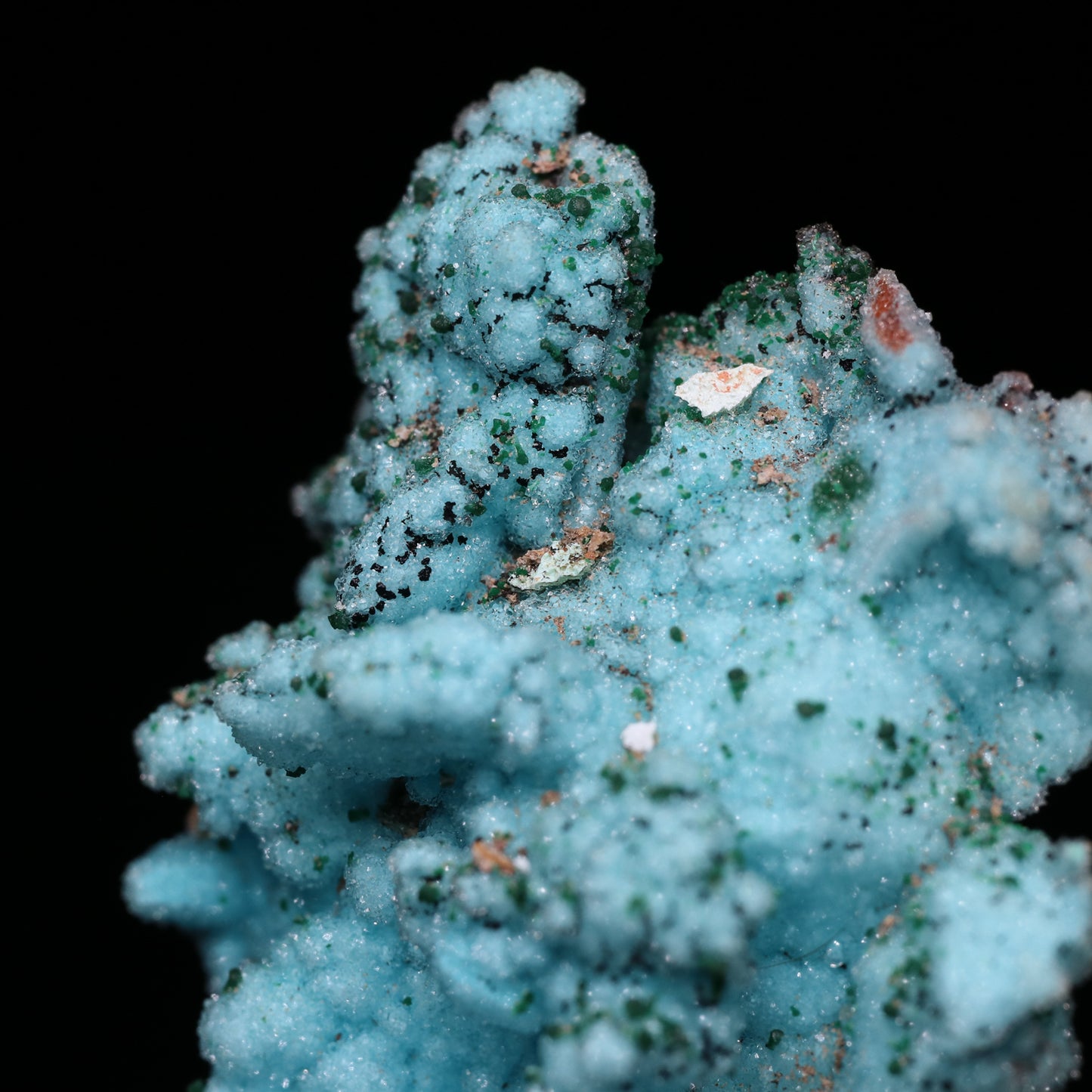 Quartz on Malachite & Chrysocolla psm Azurite Cluster, Tenke Fungurume Mine, Kinshasa, DR Congo