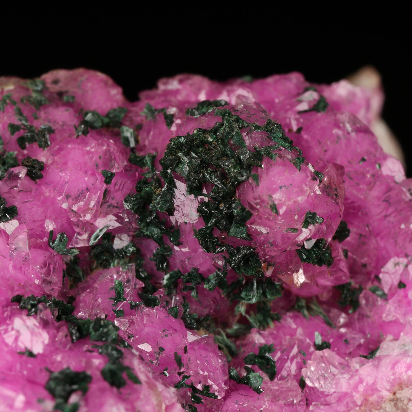 Malachite on Cobaltoan Calcite, Kakanda South Mine, Kakanda deposit, Lubudi, Lualaba, DR Congo