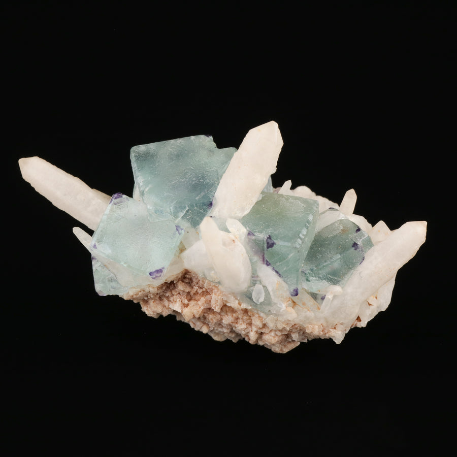 Quartz on Fluorite