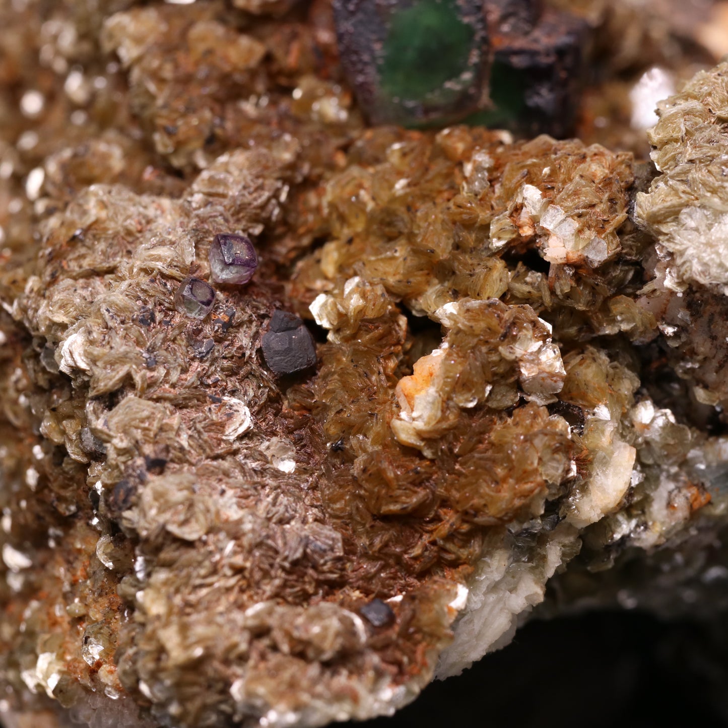 Fluorite, Muscovite on Feldspar, Erongo Mnt Region, Namibia.