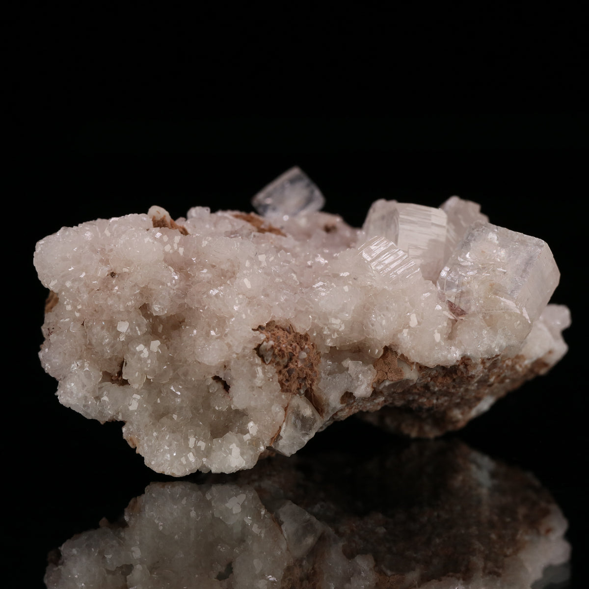 Hydroxyapophyllite, Calcite on Matrix