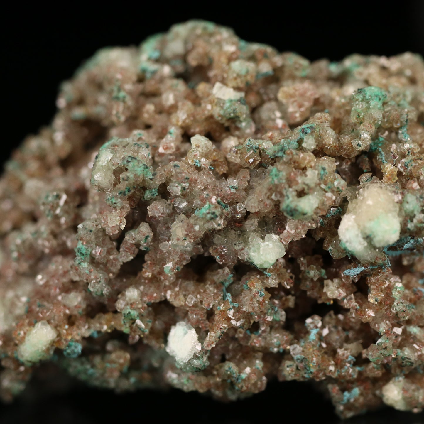 Plancheite on Native Copper and Calcite, Tsumeb Mine, Namibia