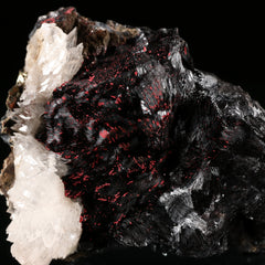 Calcite, Cinnabar on Hausmannite