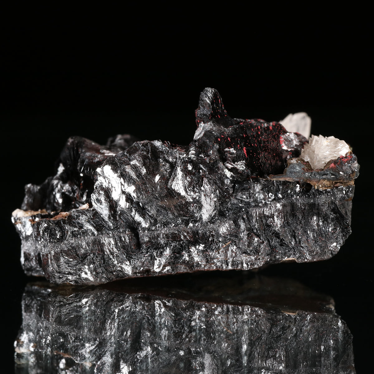 Calcite, Cinnabar on Hausmannite