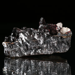 Calcite, Cinnabar on Hausmannite