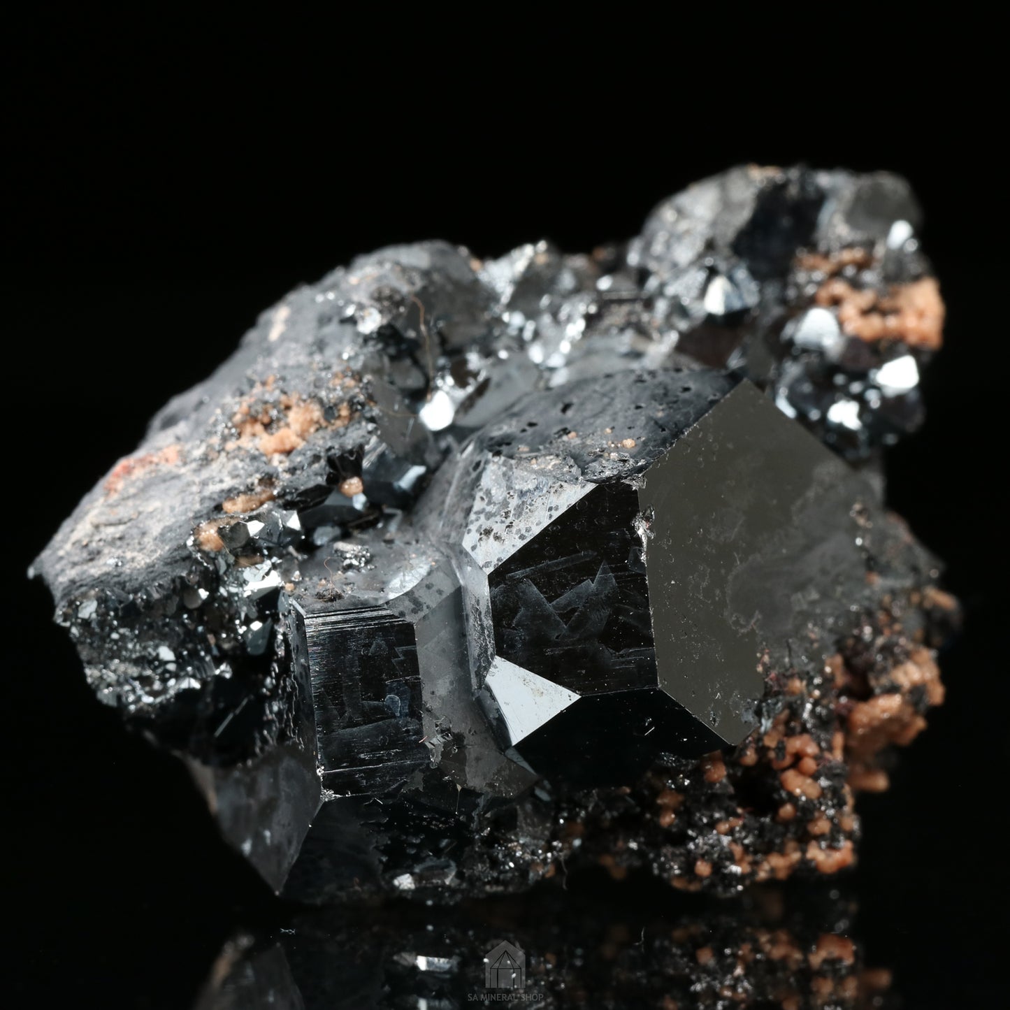 Hausmannite, Andradite Garnet on Hematite, N'Chwaning II Mine, Kalahari Manganese Field, Northern Cape, South Africa.