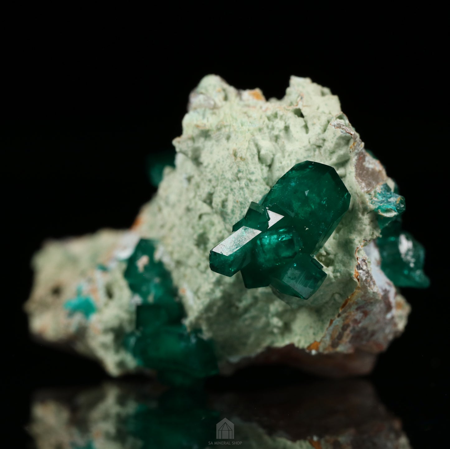 Dioptase, Plancheite on Quartz, Kaokoveld Area, Namibia