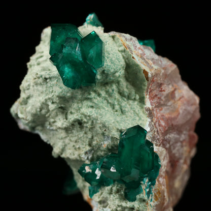 Dioptase, Plancheite on Quartz