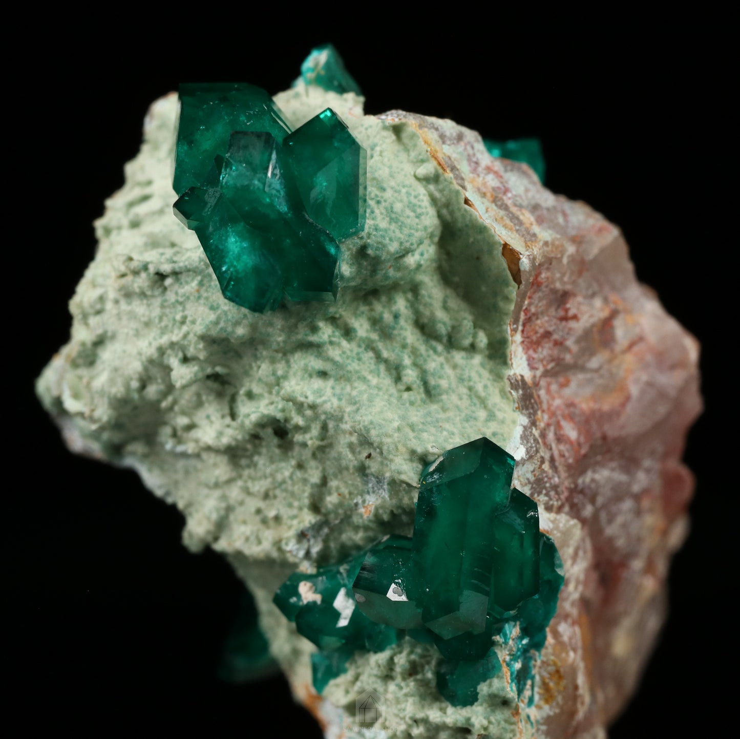 Dioptase, Plancheite on Quartz, Kaokoveld Area, Namibia