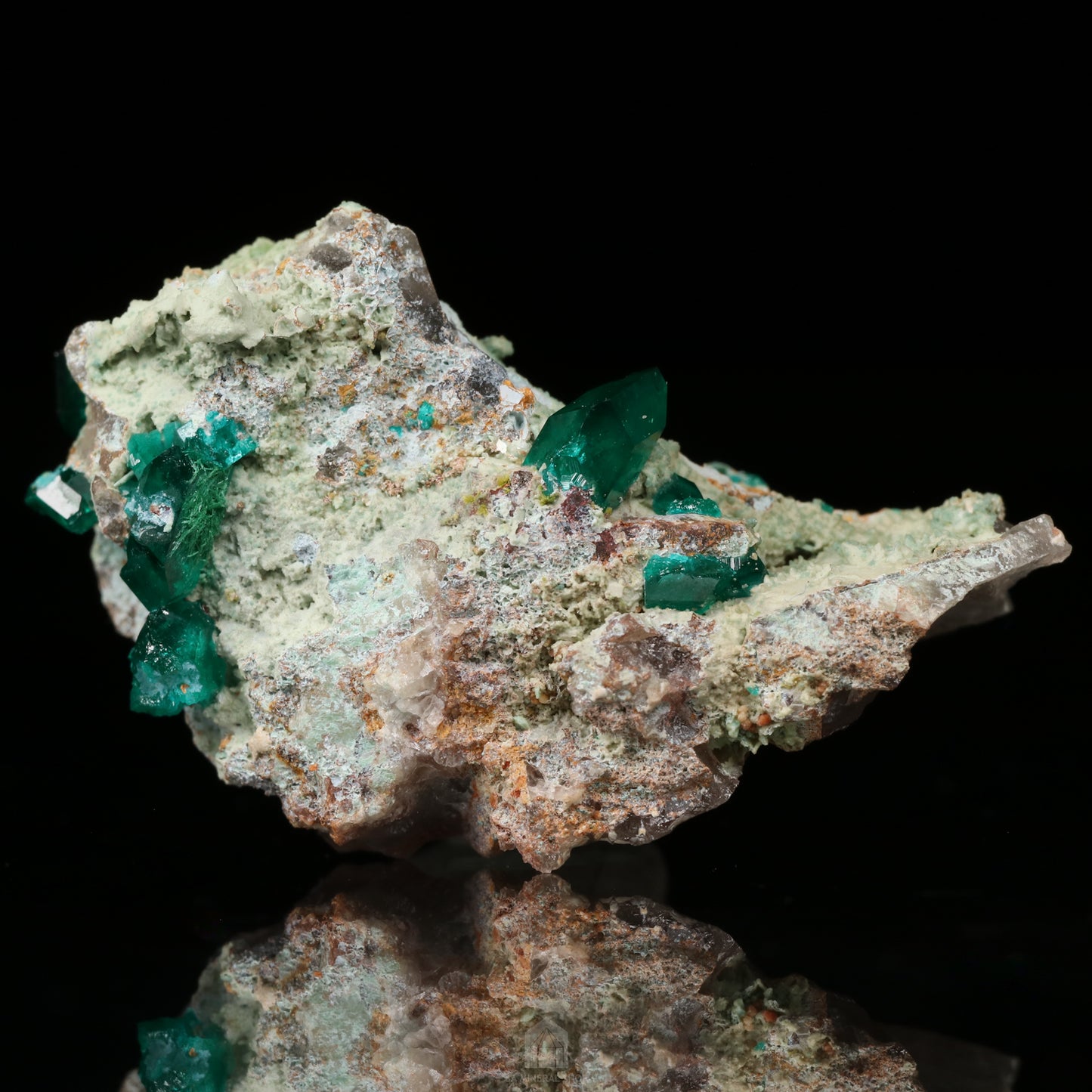 Dioptase, Plancheite on Quartz, Kaokoveld Area, Namibia