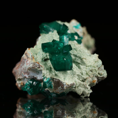 Dioptase, Plancheite on Quartz