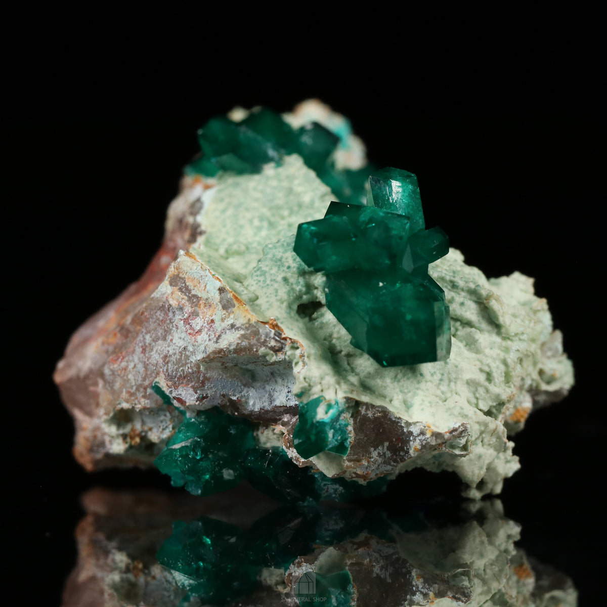 Dioptase, Plancheite on Quartz