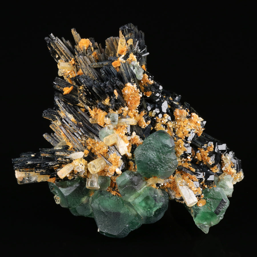 Goshenite & Fluorite on Schorl