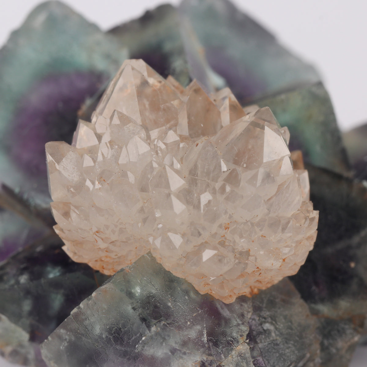 Quartz on Fluorite