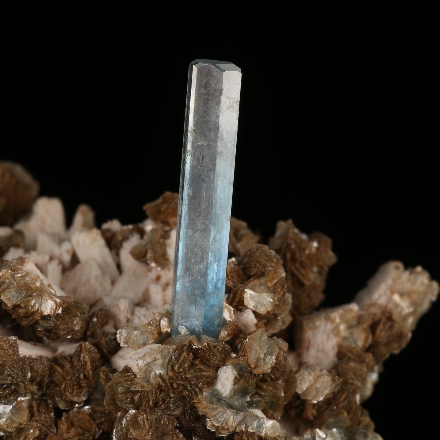 Aquamarine, Muscovite on Feldspar