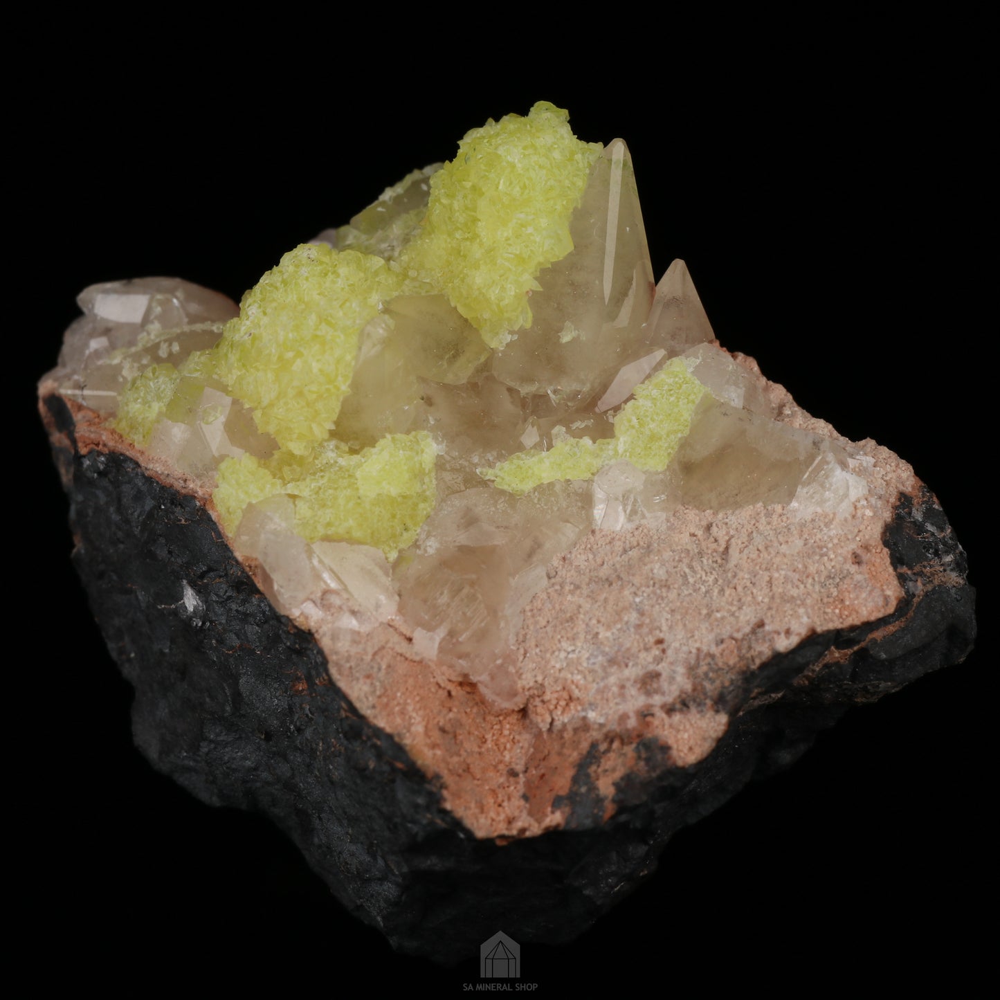 Ettringite & Calcite on Matrix, N'Chwaning II Mine, Kalahari Manganese Field, Northern Cape, South Africa.