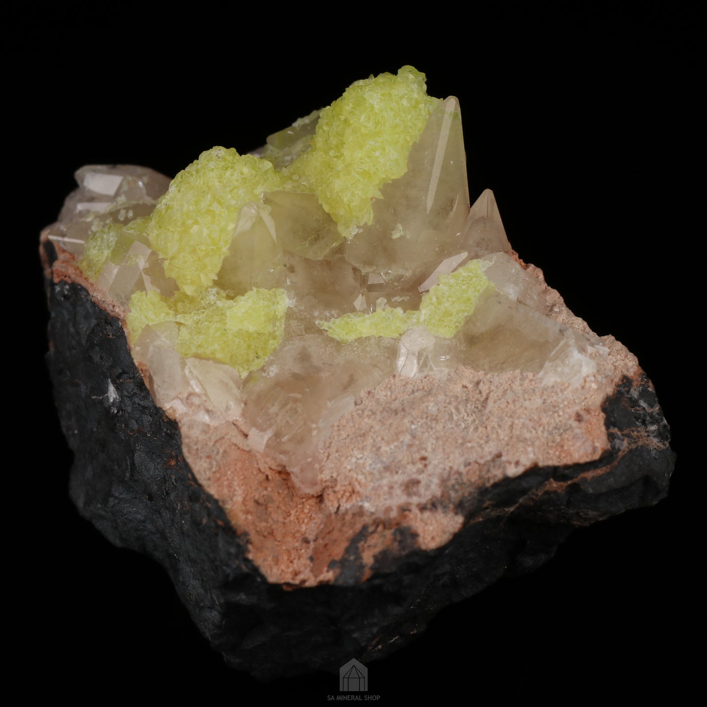 Ettringite & Calcite on Matrix, N'Chwaning II Mine, Kalahari Manganese Field, Northern Cape, South Africa.