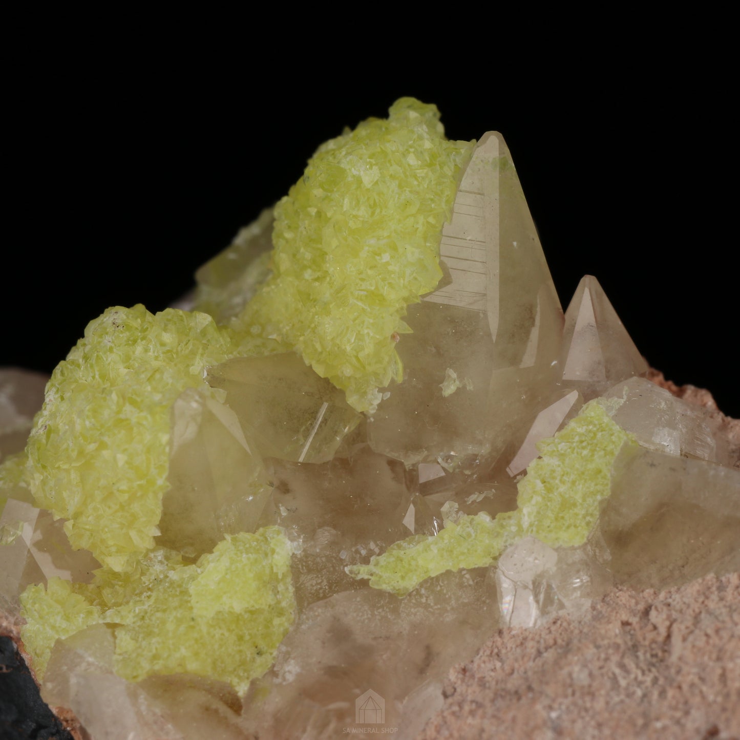 Ettringite & Calcite on Matrix, N'Chwaning II Mine, Kalahari Manganese Field, Northern Cape, South Africa.