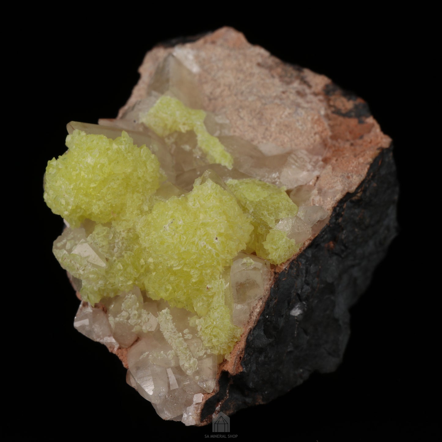 Ettringite & Calcite on Matrix, N'Chwaning II Mine, Kalahari Manganese Field, Northern Cape, South Africa.