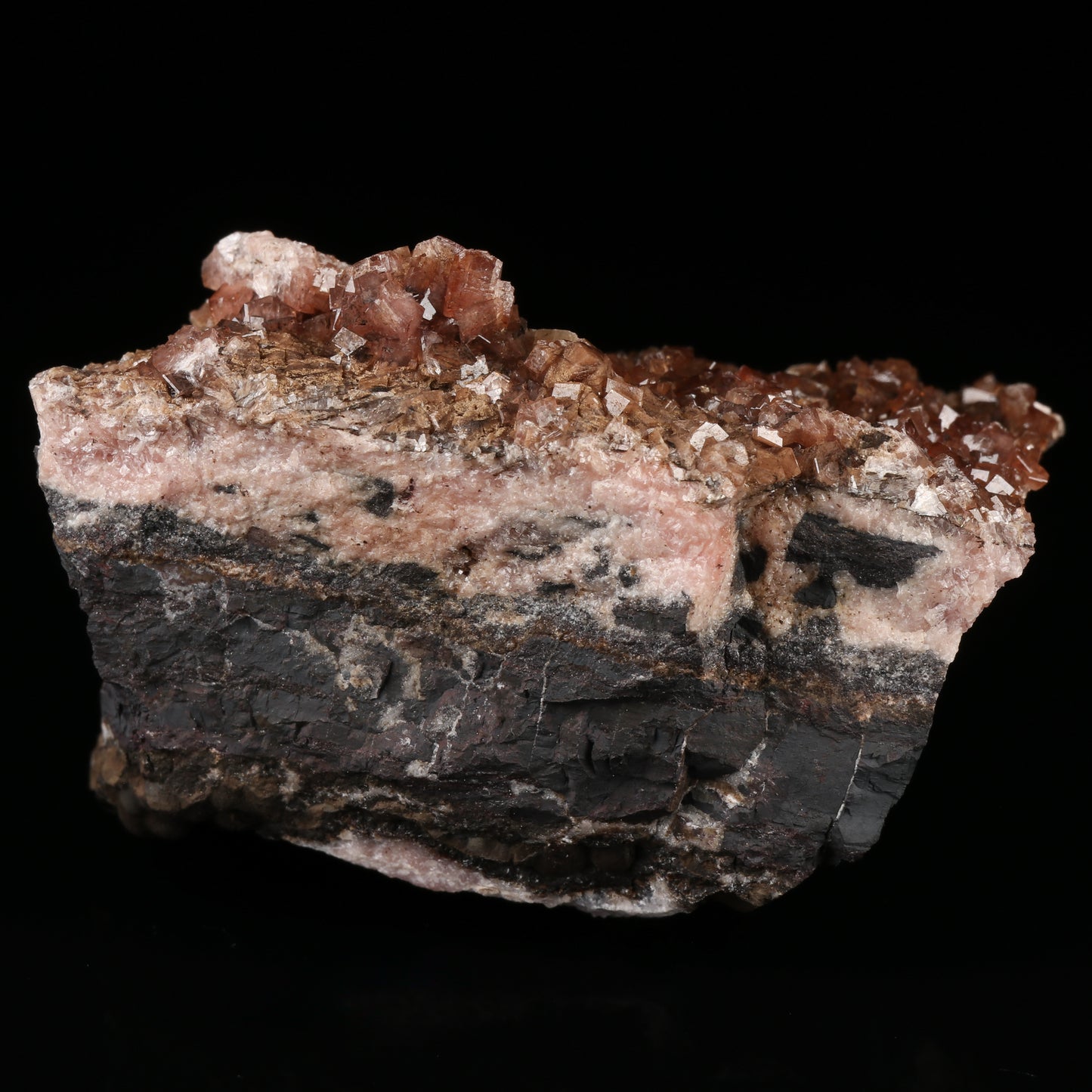 Gageite on Rhodochrosite on Matrix, N'Chwaning I Mine, Kalahari Manganese Field, Northern Cape, South Africa.