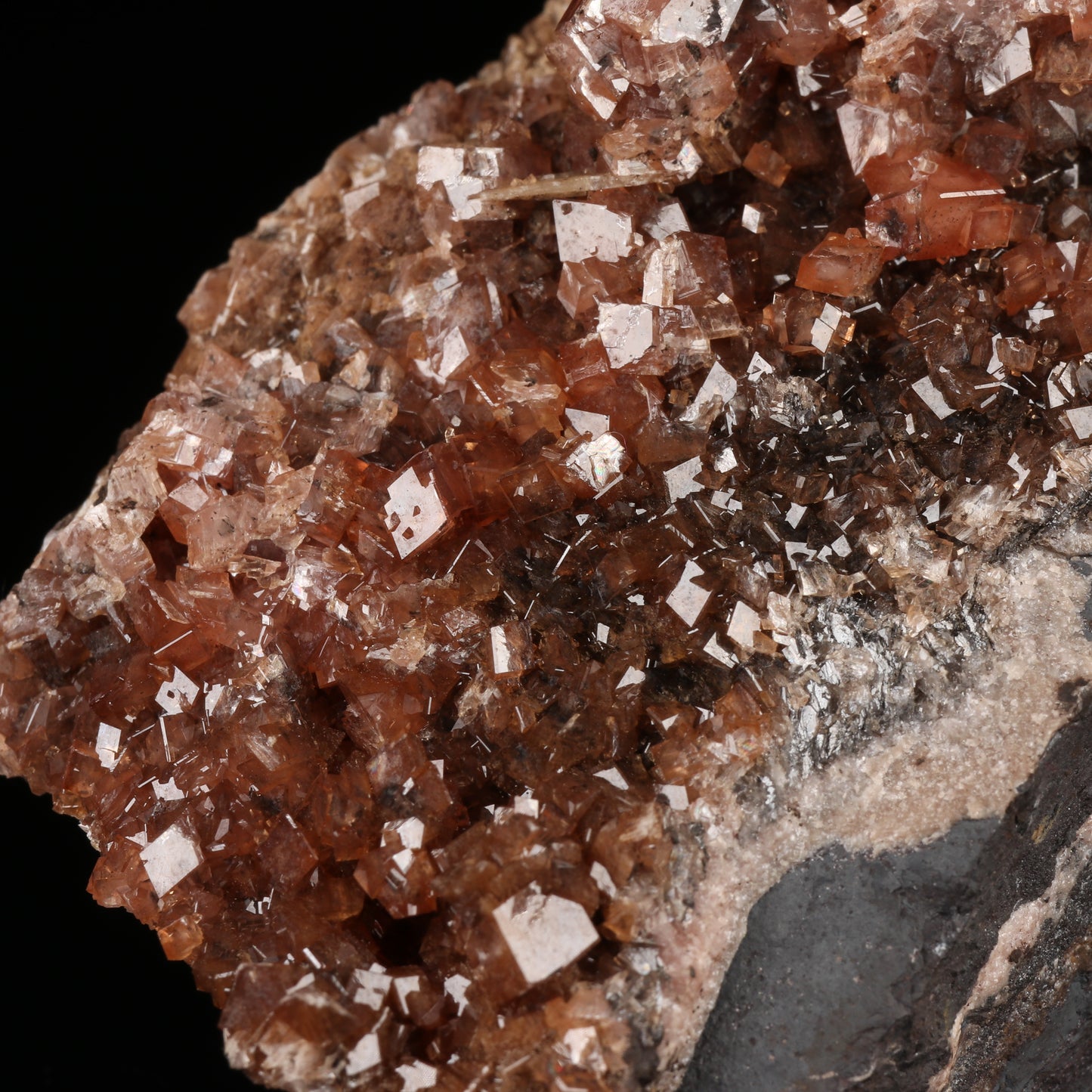 Gageite on Rhodochrosite on Matrix, N'Chwaning I Mine, Kalahari Manganese Field, Northern Cape, South Africa.