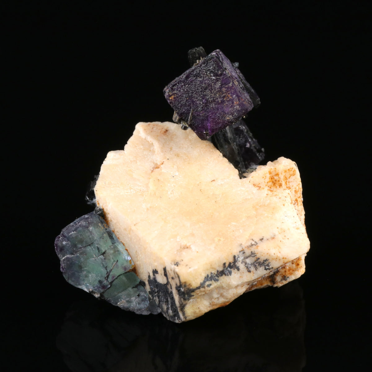 Fluorite, Schorl on Orthoclase - photo 3