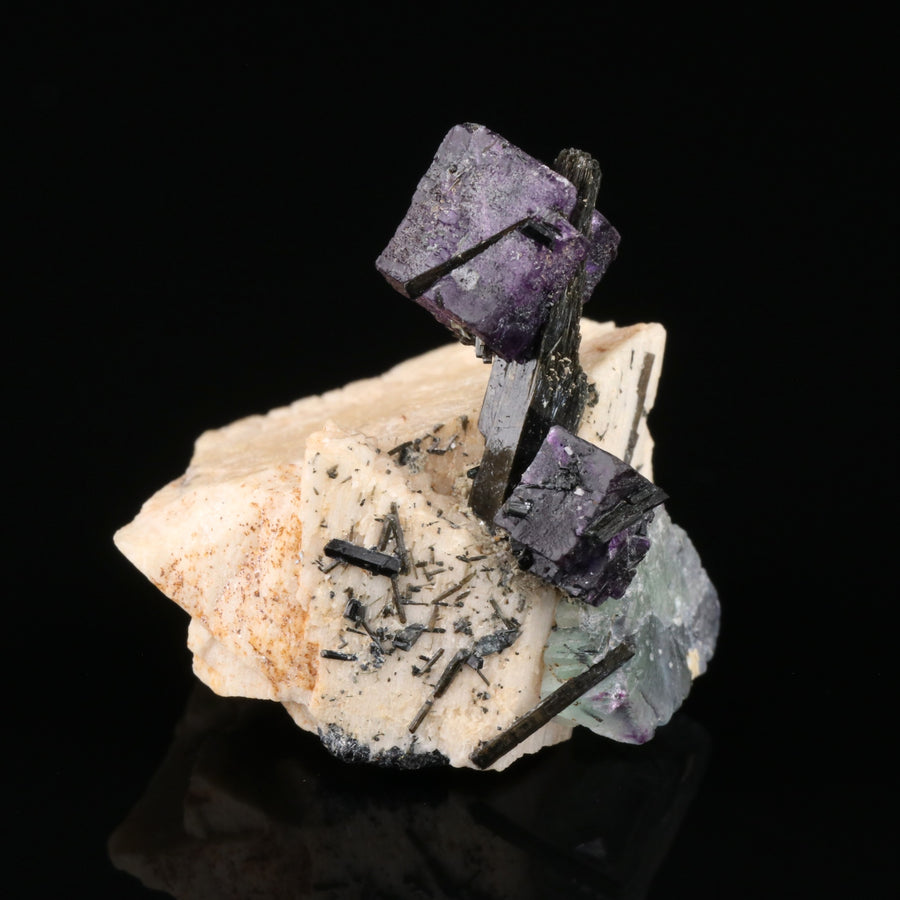 Fluorite, Schorl on Orthoclase - photo 1
