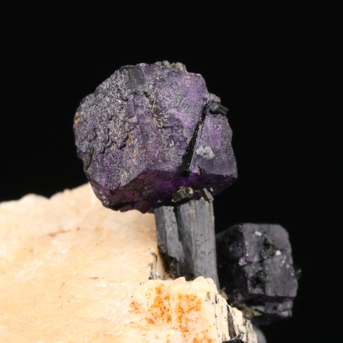 Fluorite, Schorl on Orthoclase - photo 2